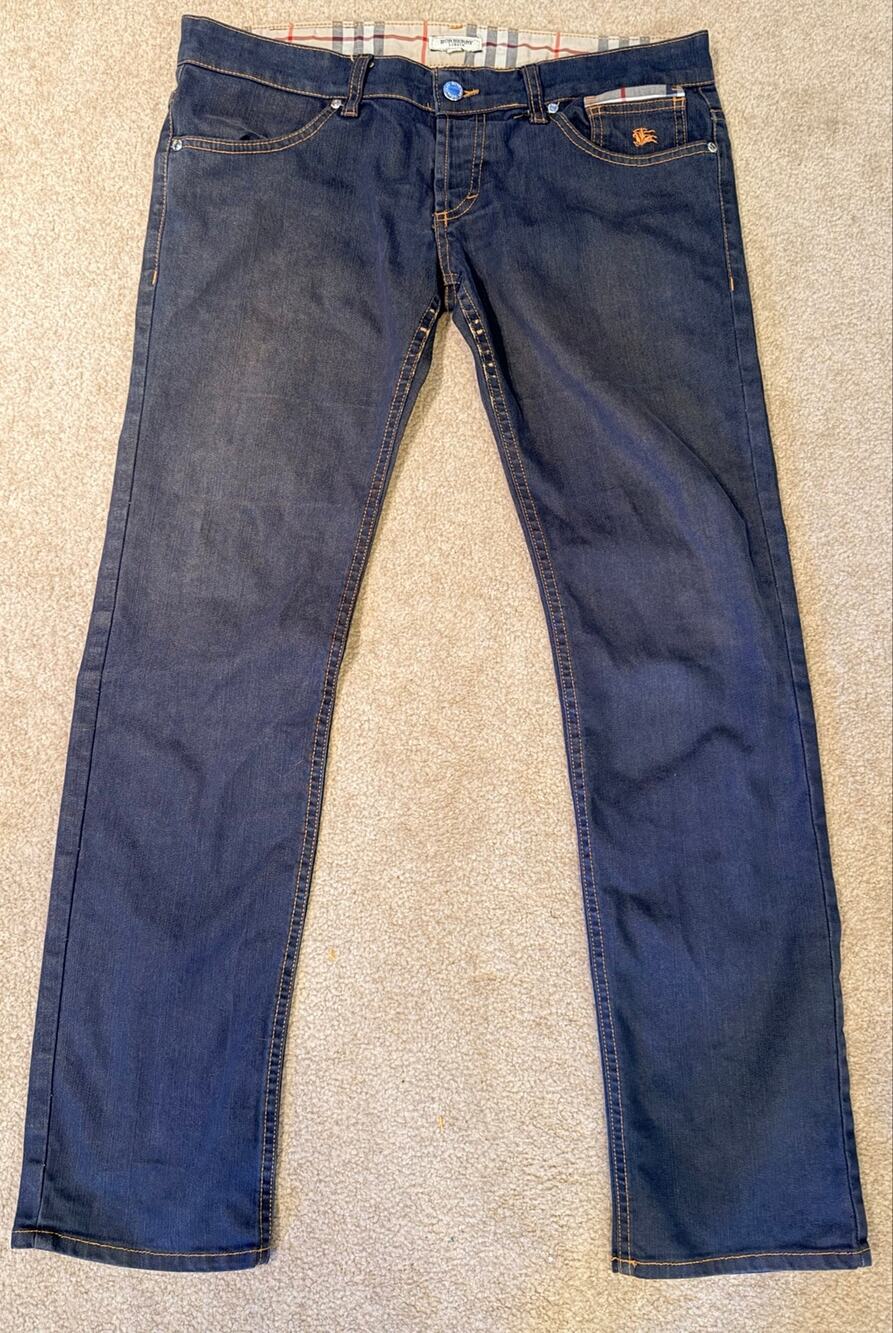 Burberry London Men's Dark Wash Denim Jeans Nova Check Accents Size 32